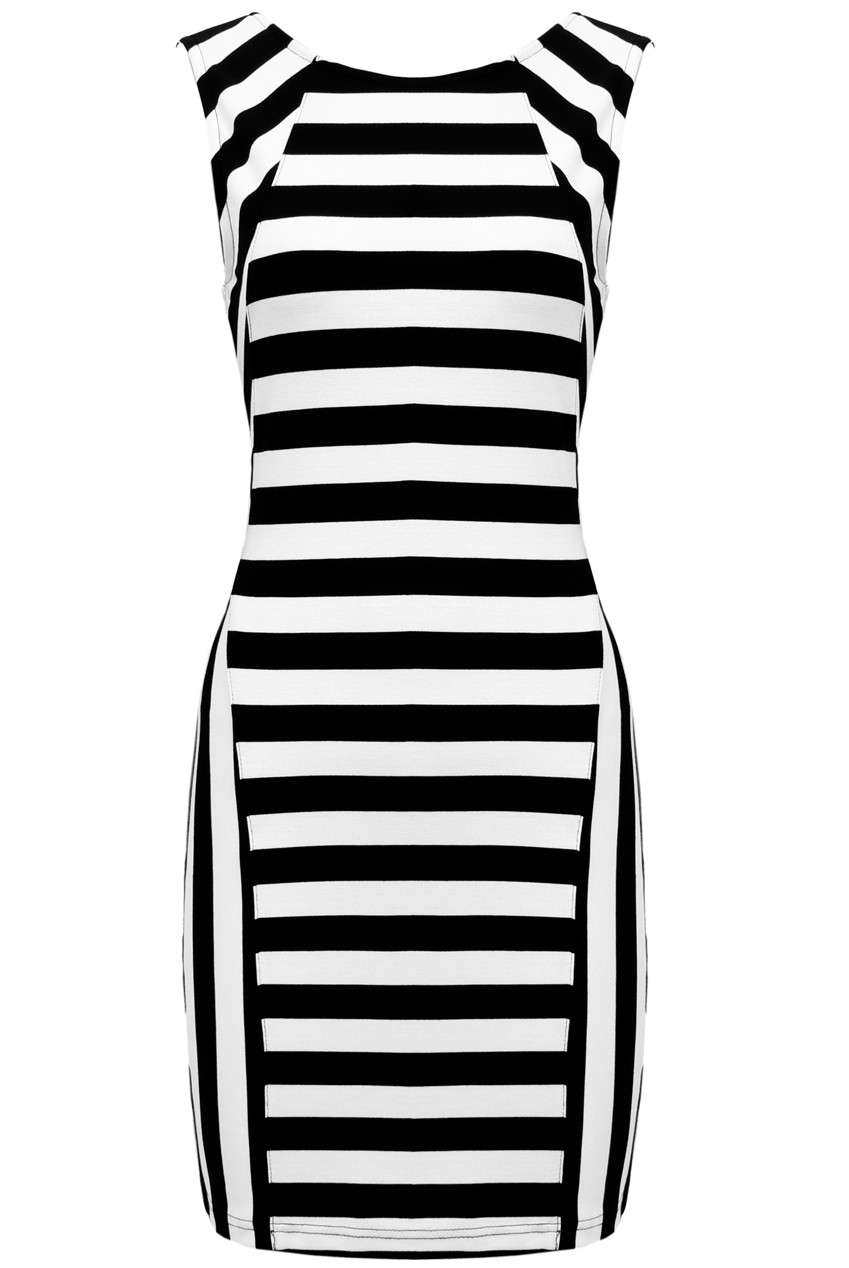 New Black & White Horizontal & Vertical Striped Monochrome Stretch ...